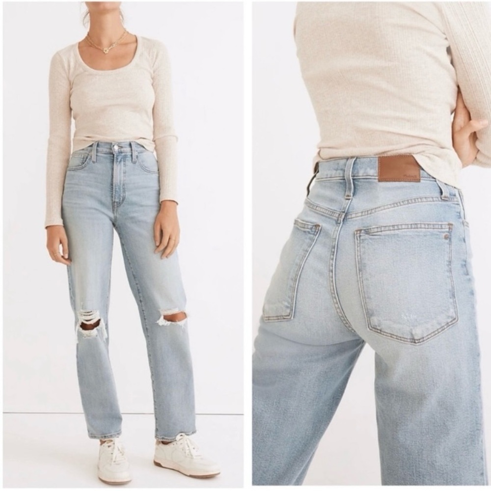 Madewell Blue Straight Leg Jeans with Perfect Vintage-Inspired Distressed Look